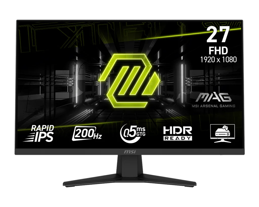 MSI MAG 274F 27″ FHD Gaming Monitor, 200Hz, 0.5ms, IPS, HDR Ready, AI Vision, Adaptive Sync, True 10-Bit Color Depth, Console & VRR Support, HDMI 2.0b, DP 1.2a, Tilt-Adjustable
