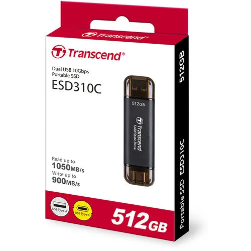 Transcend Dual USB 512GB Portable SSD - Read 1050MB/s Write 900MB/s