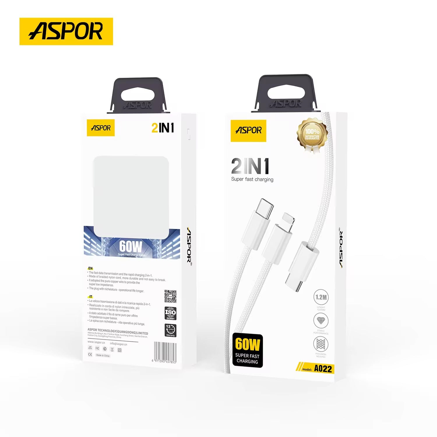 Aspor A022 - 2 in 1 Cable 60W