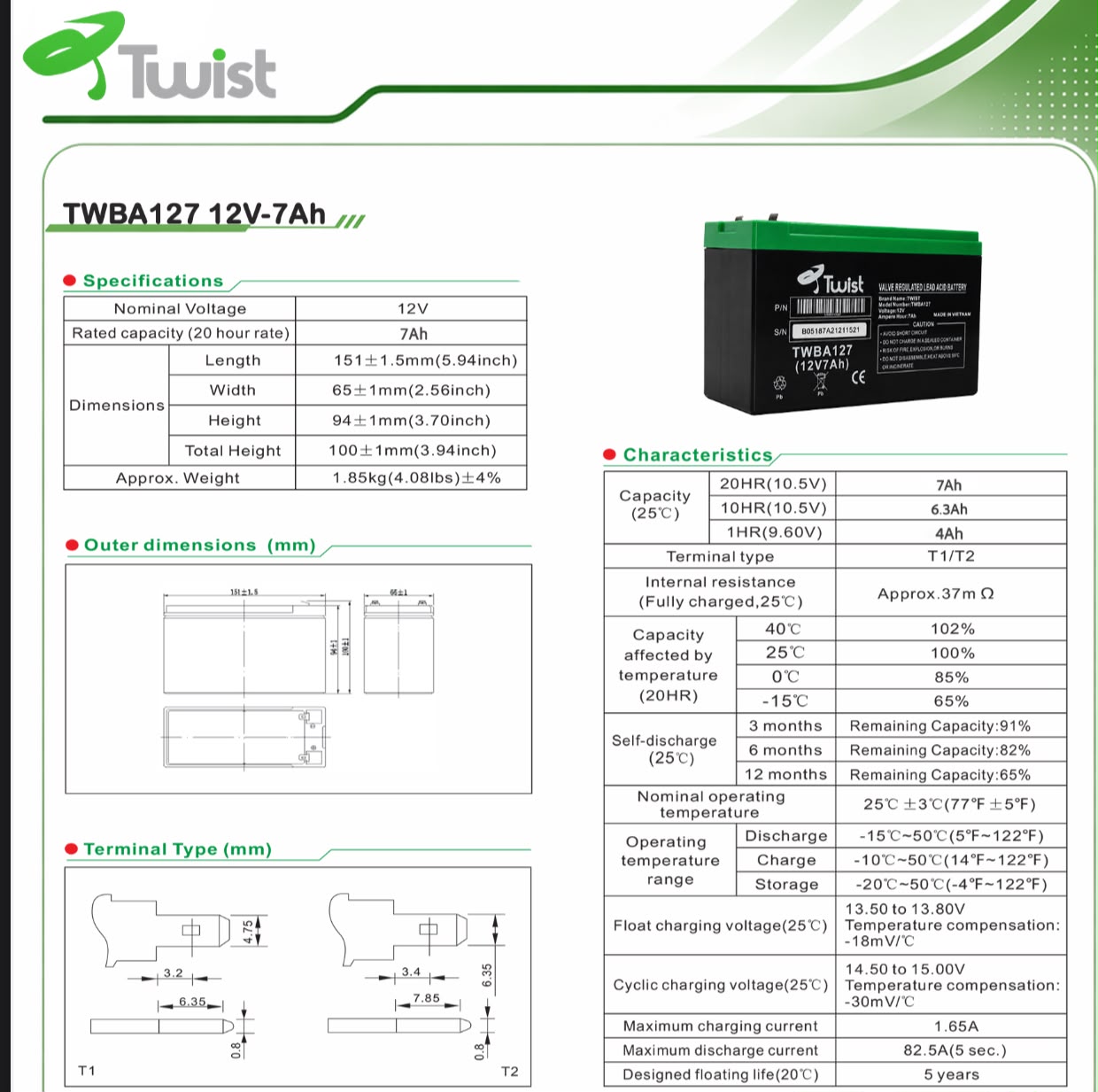 Twist battery 12v 7Ah