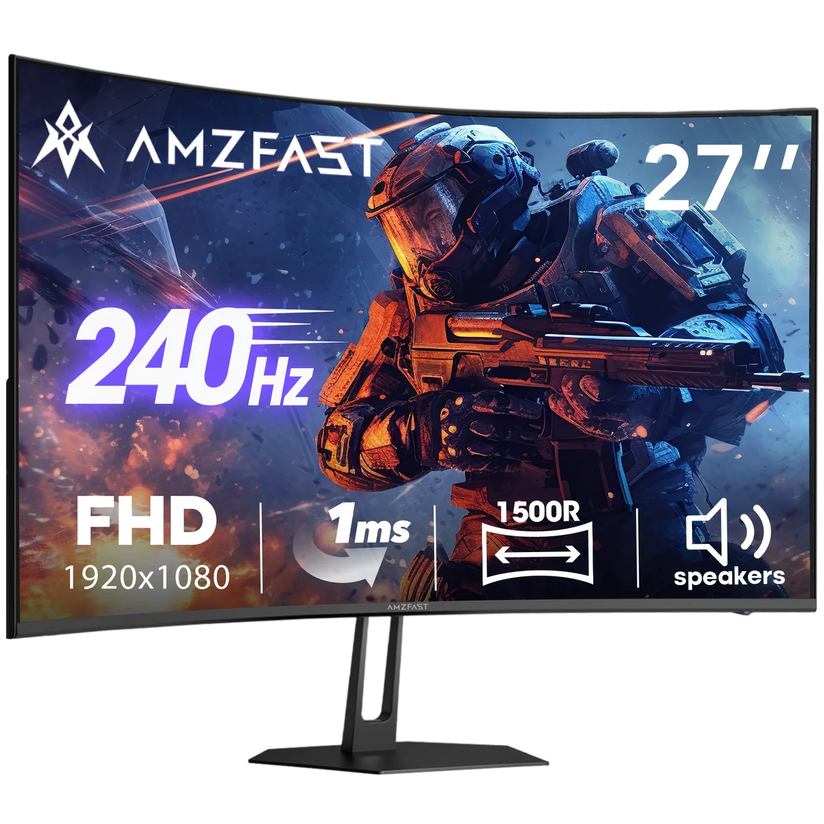 AMZFAST AMZG27C1 Pro 27" Curved Gaming monitor, FHD, 240hz 1ms, borderless, VESA Mount