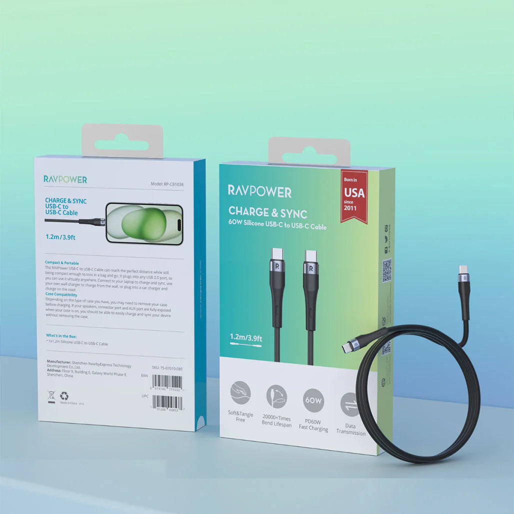 RavPower RP-CB1038 - Liquid Silicon 1M C-C Black