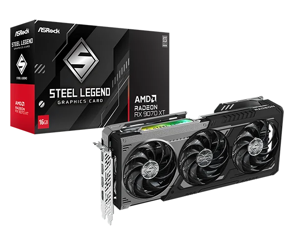 ASROCK AMD Radeon™ RX 9070 XT Steel Legend 16GB, BLACK